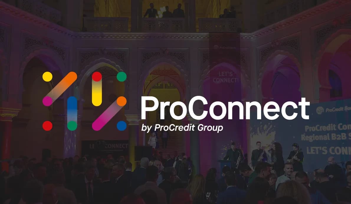 Логотип ProConnect на фоні приміщення з рожевими софітами