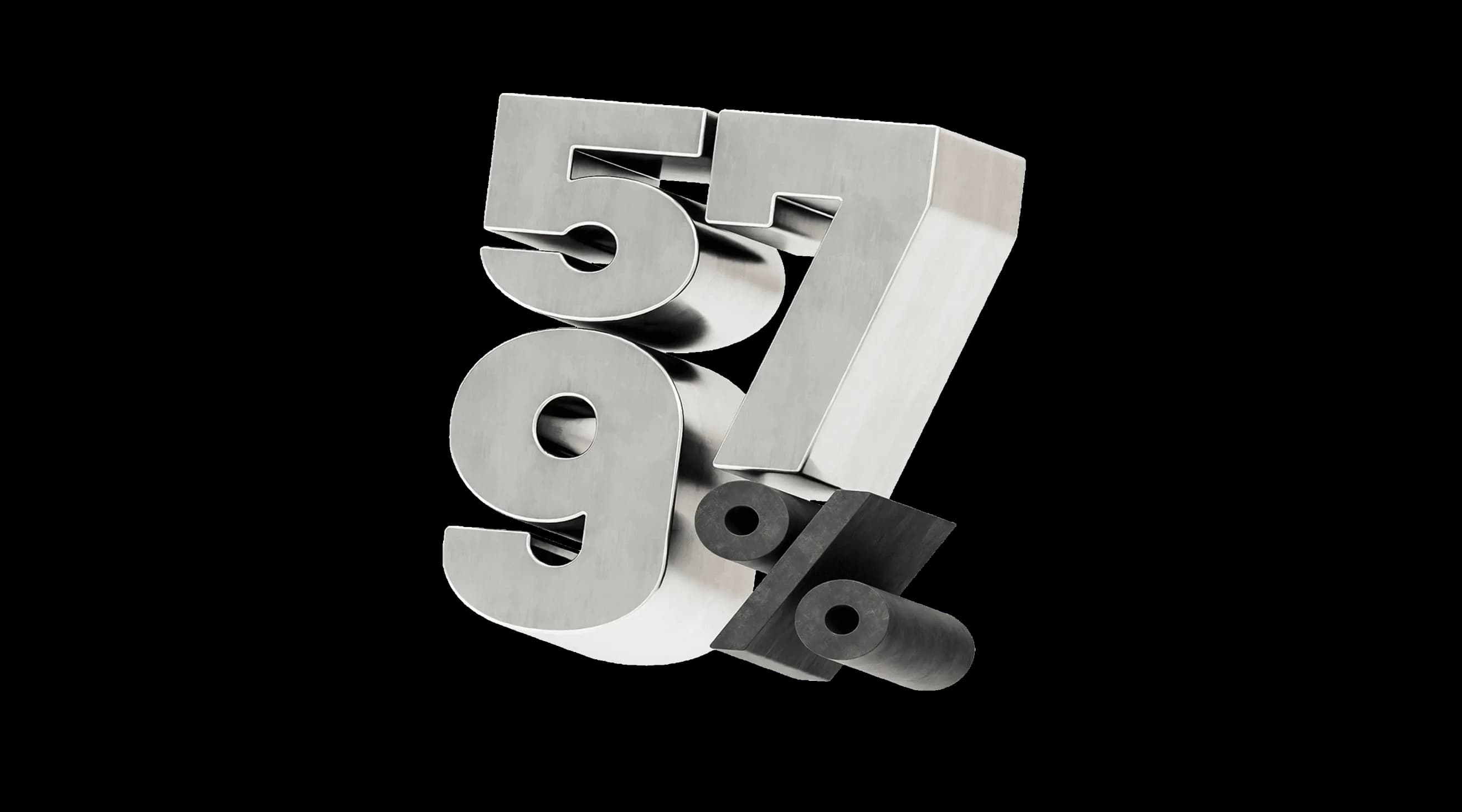 Об’ємні металеві цифри 5, 7 і 9 разом із символом відсотка, складені в єдину композицію