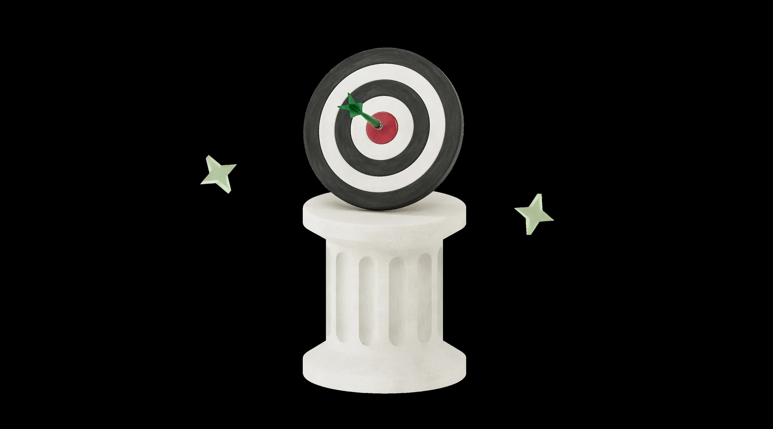 Мішень на білому колонному постаменті з декоративними зірками навколо