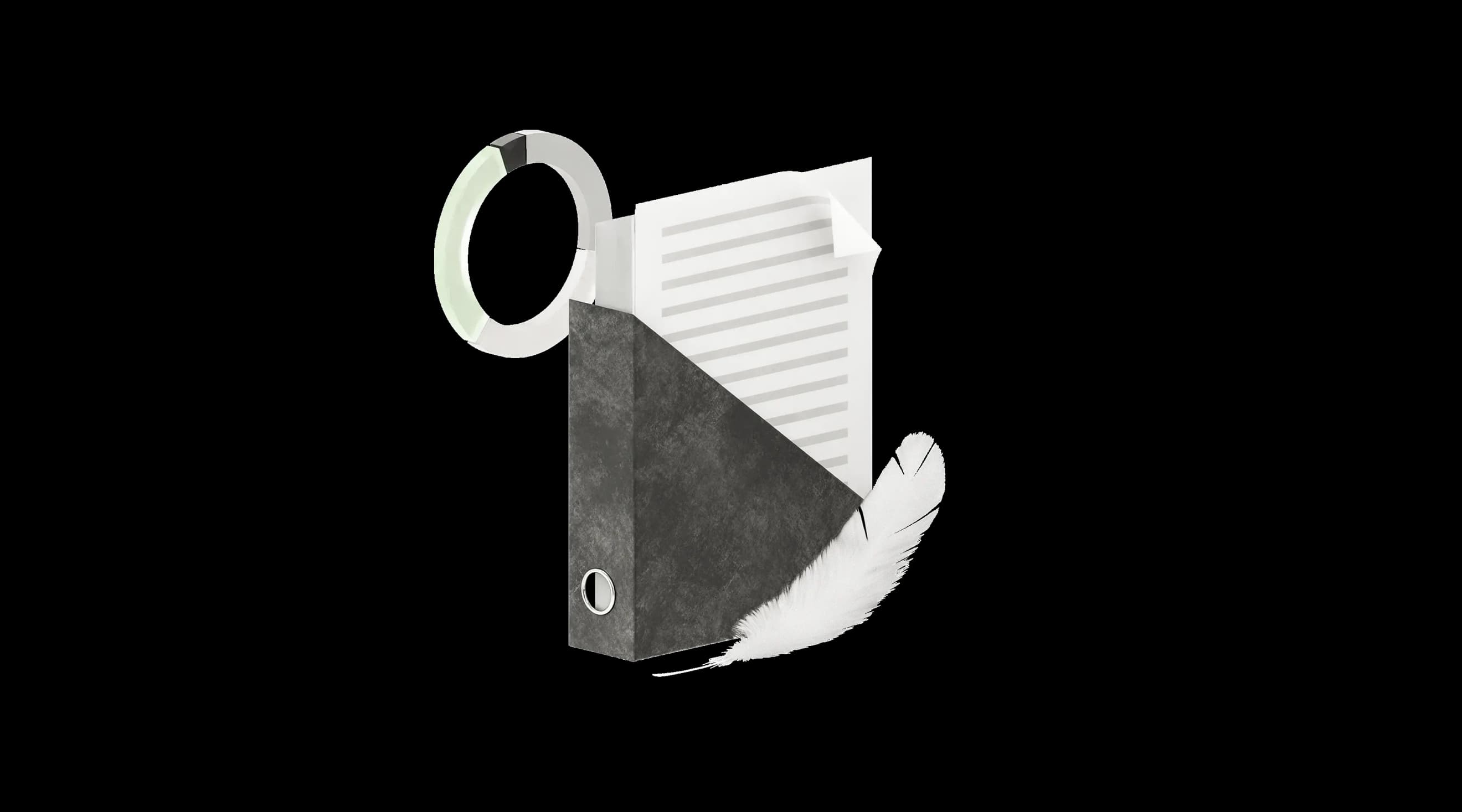 Документи в темній папці‑реєстраторі з білим пером і круглою діаграмою