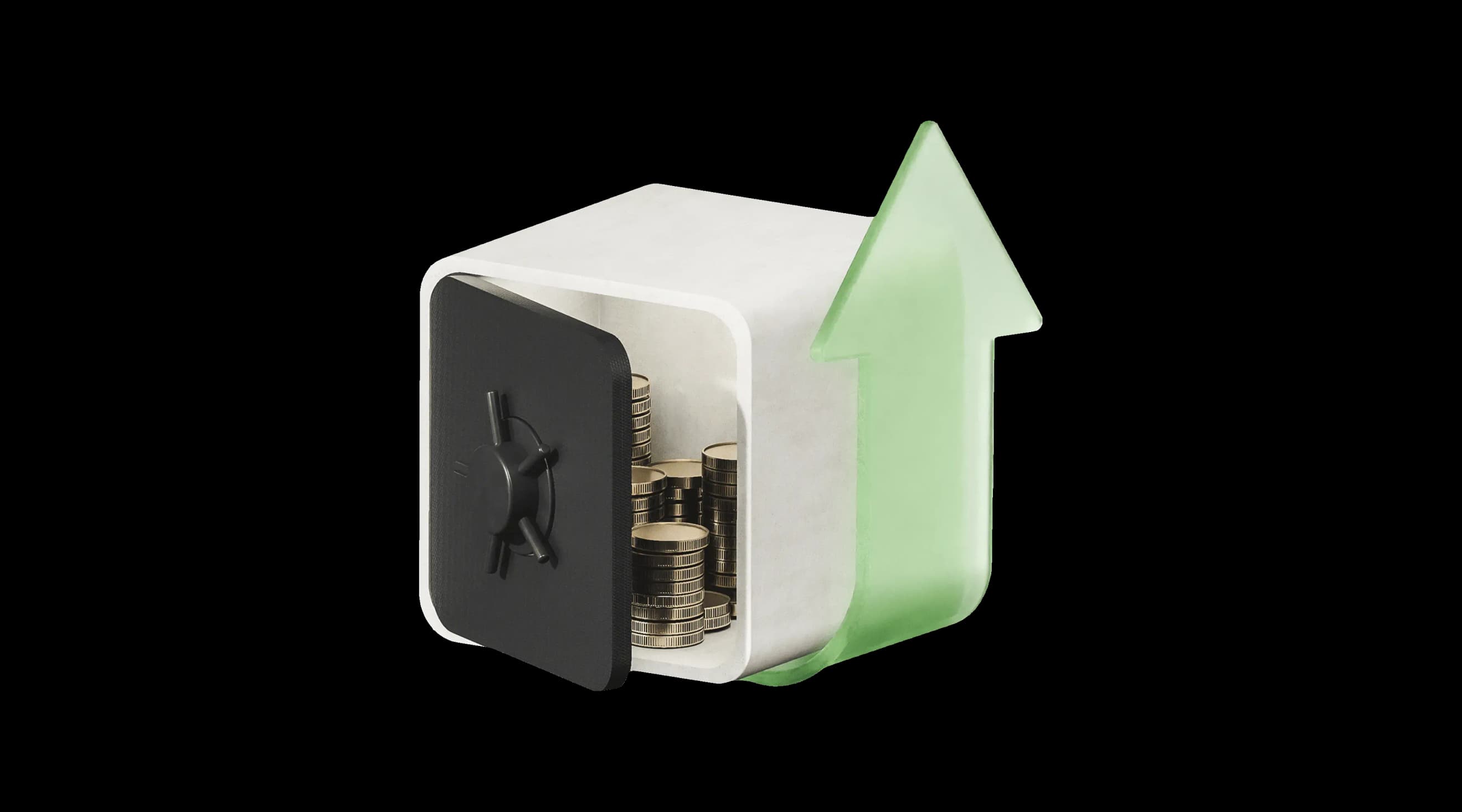 Відкритий сейф зі стрілкою, спрямованою вгору, у зеленому кольорі