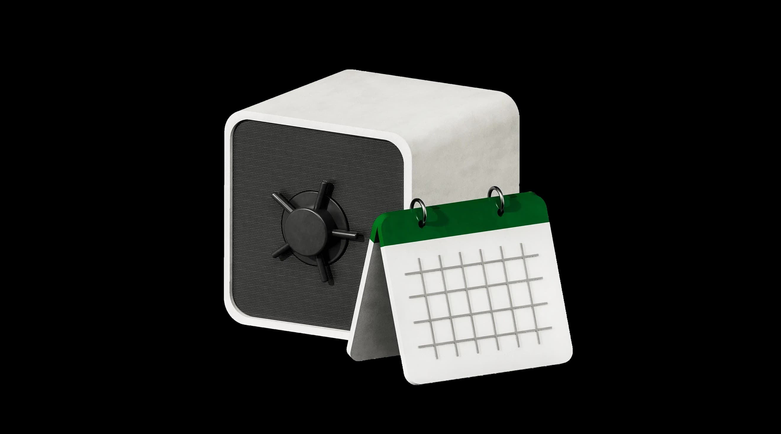 Сейф поруч із настільним календарем