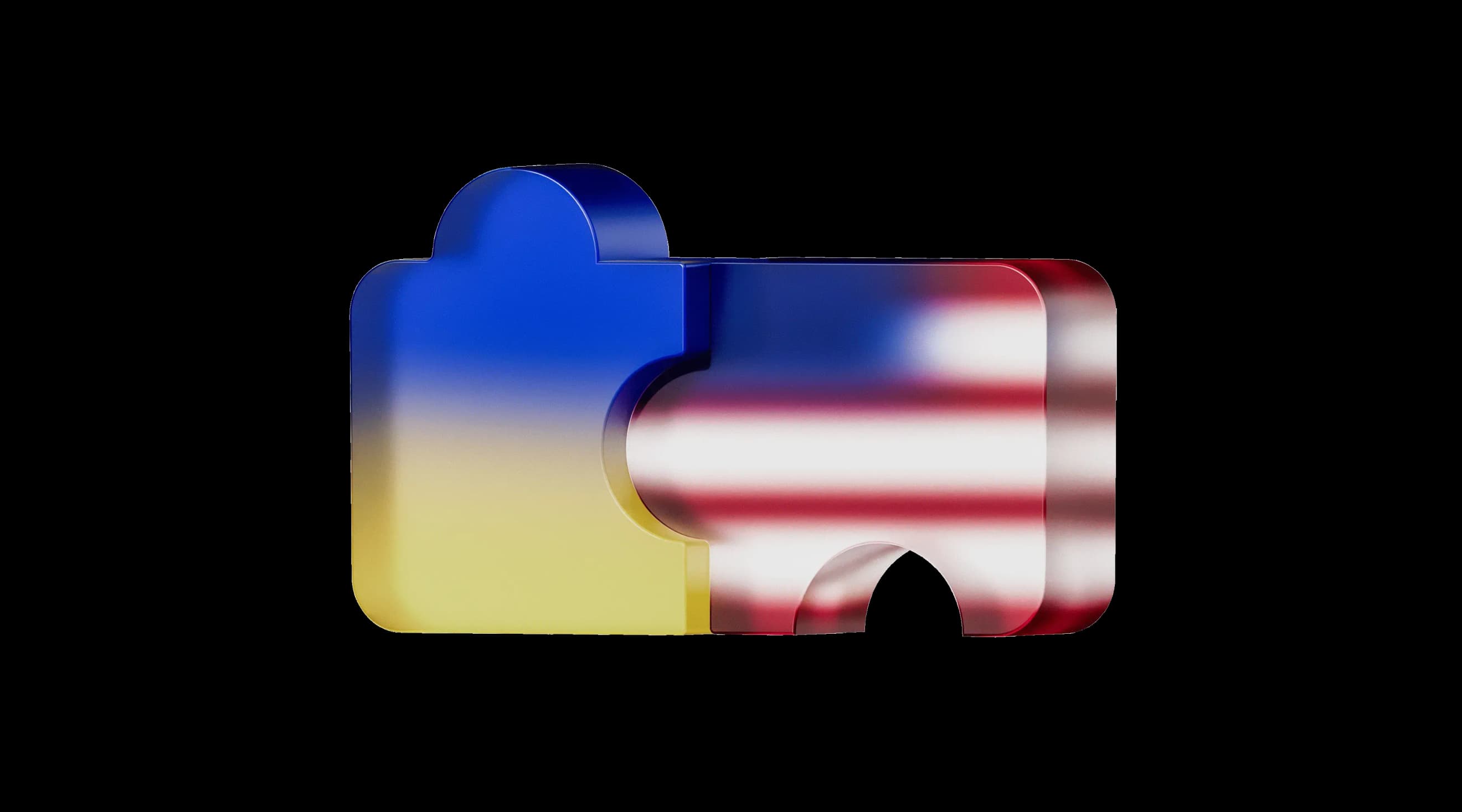 Пазл із двох частин у кольорах синьо‑жовтого та червоно‑білих смуг