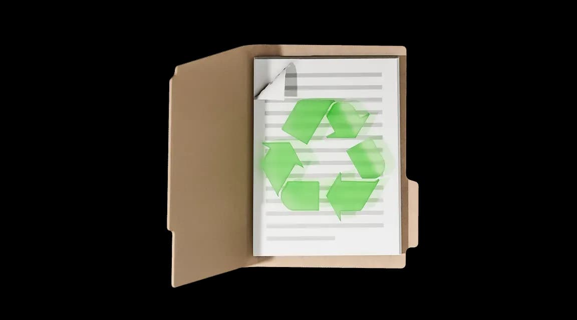 Папка з документом, на якому зображено зелений символ переробки