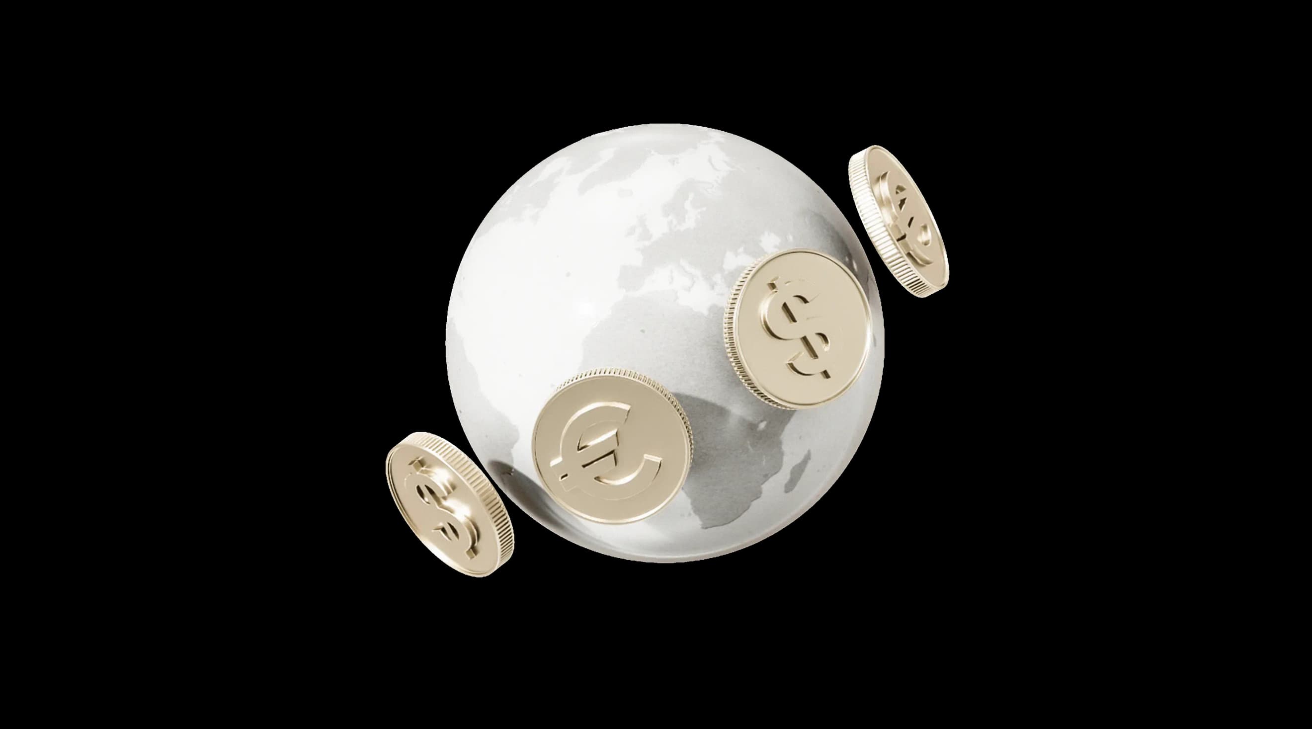 Глобус із монетами з символами євро і долару, що кружляють навколо нього