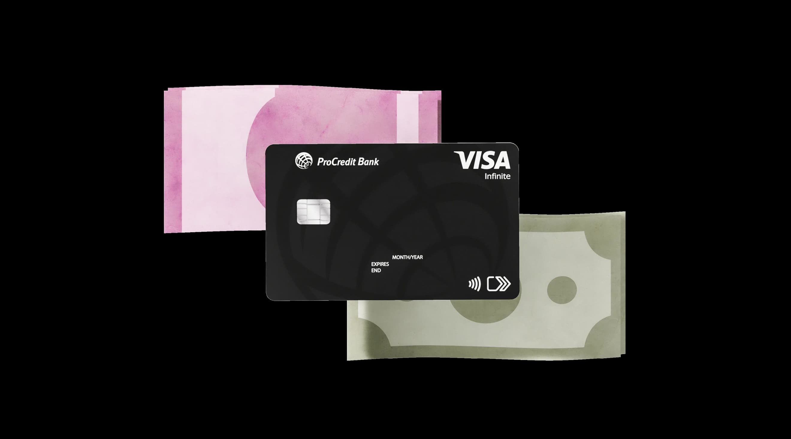 Банківська картка на тлі банкнот різних валют, що підкреслює роботу з валютними рахунками