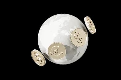 Монети з валютними символами, що обертаються навколо напівпрозорого глобуса