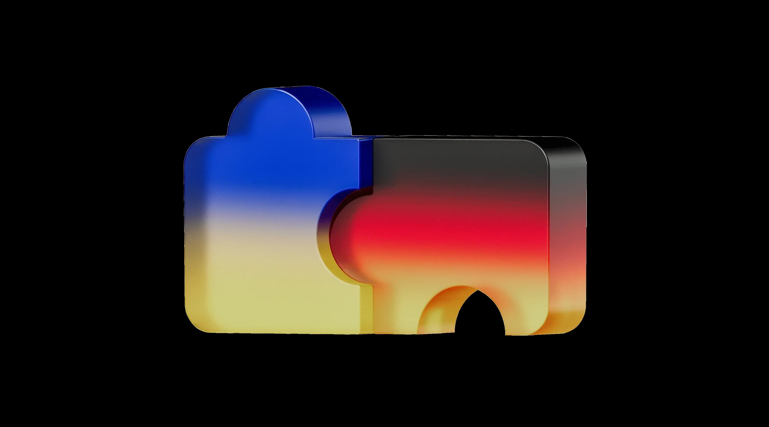 Пазл із двох частин у синьо‑жовтому та жовто-червоно‑чорному градієнтних кольорах