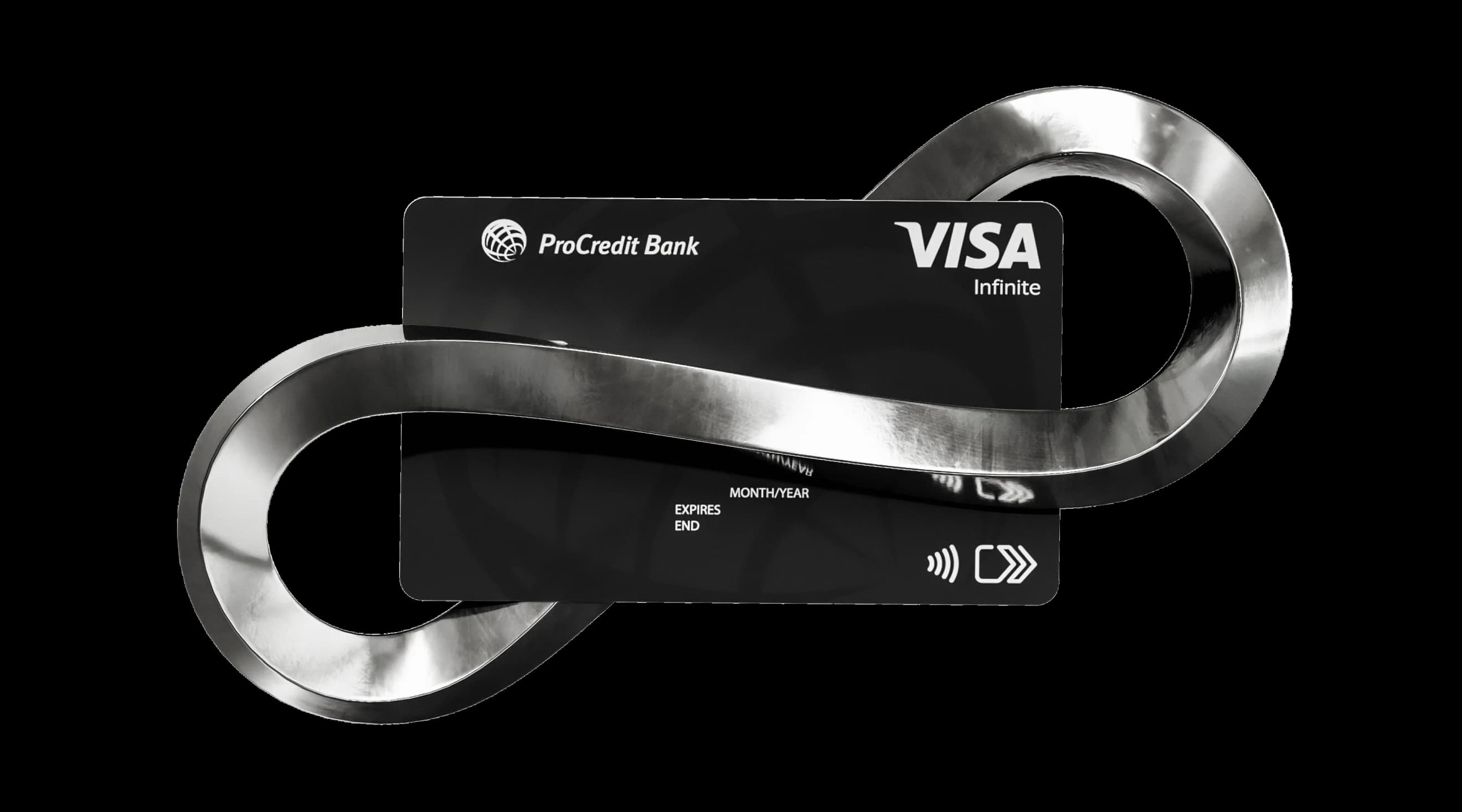 Банківська картка Visa Infinite у чорному дизайні із металевою стрічкою