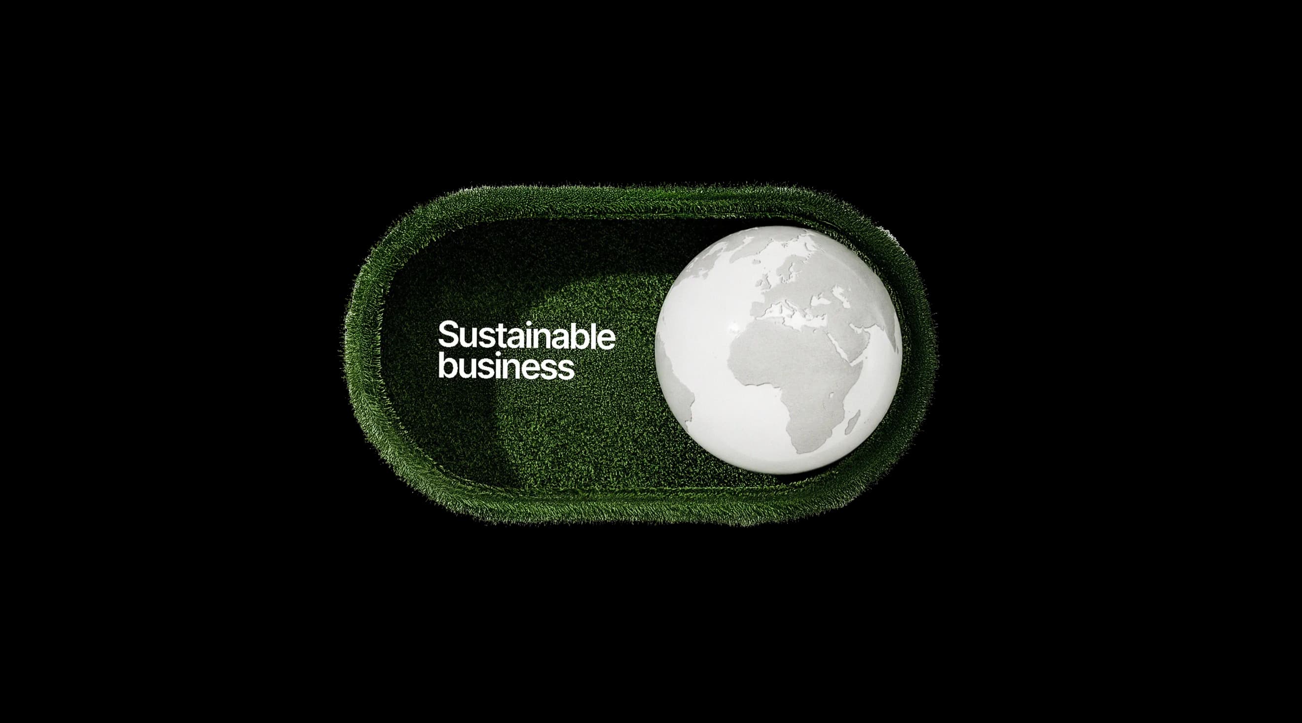 Стилізована Земля у зеленій овальній рамі з текстом “Sustainable business”