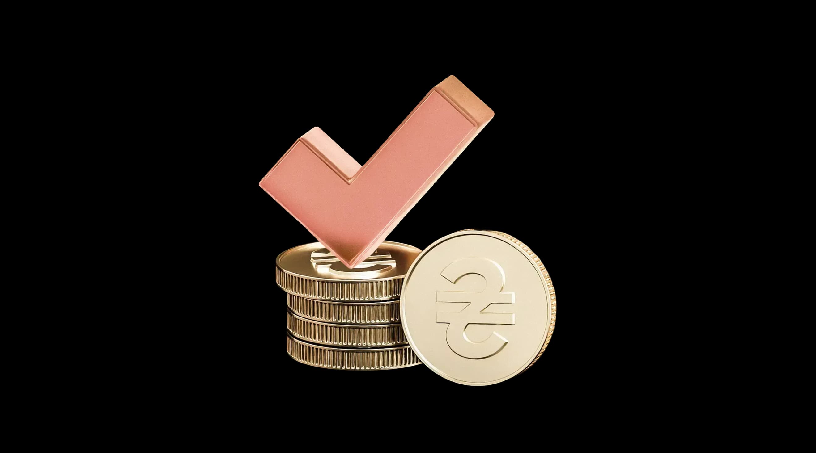 Оранжевий знак‑позначка спирається на стопку золотистих монет із символом гривні