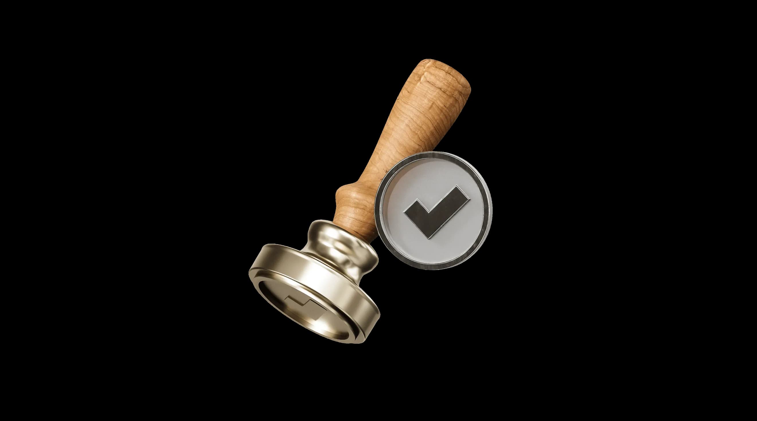 Металевий штамп із позначкою‑галочкою поруч