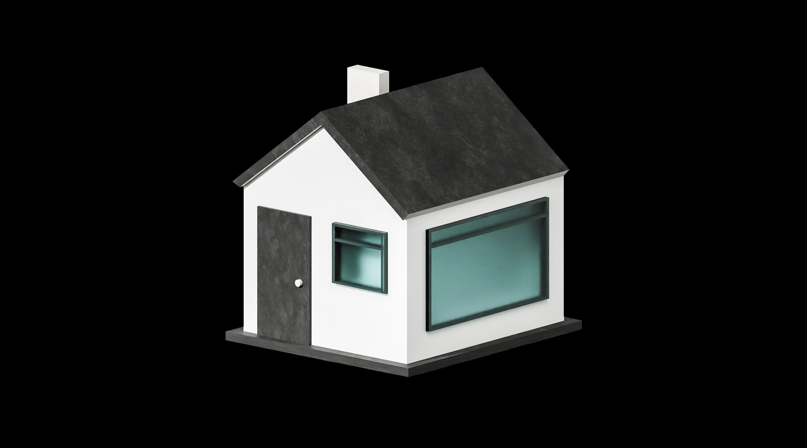 Модель одноповерхового будинку з темним дахом і великим вікном на фасаді