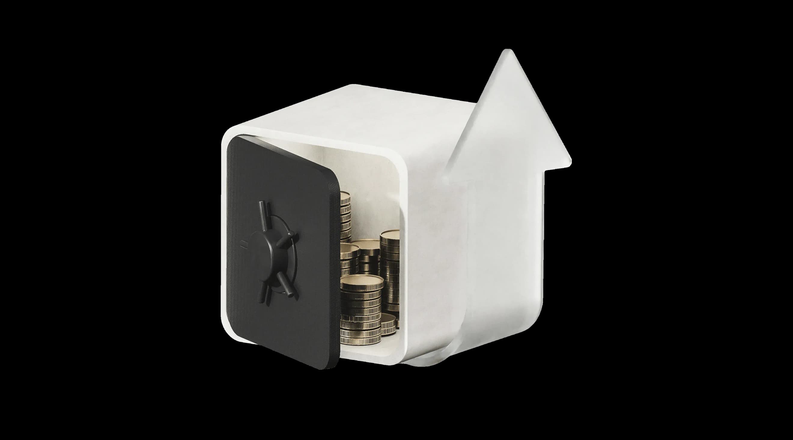 Бетонний сейф зі стрілкою, спрямованою вгору, наповнений монетами