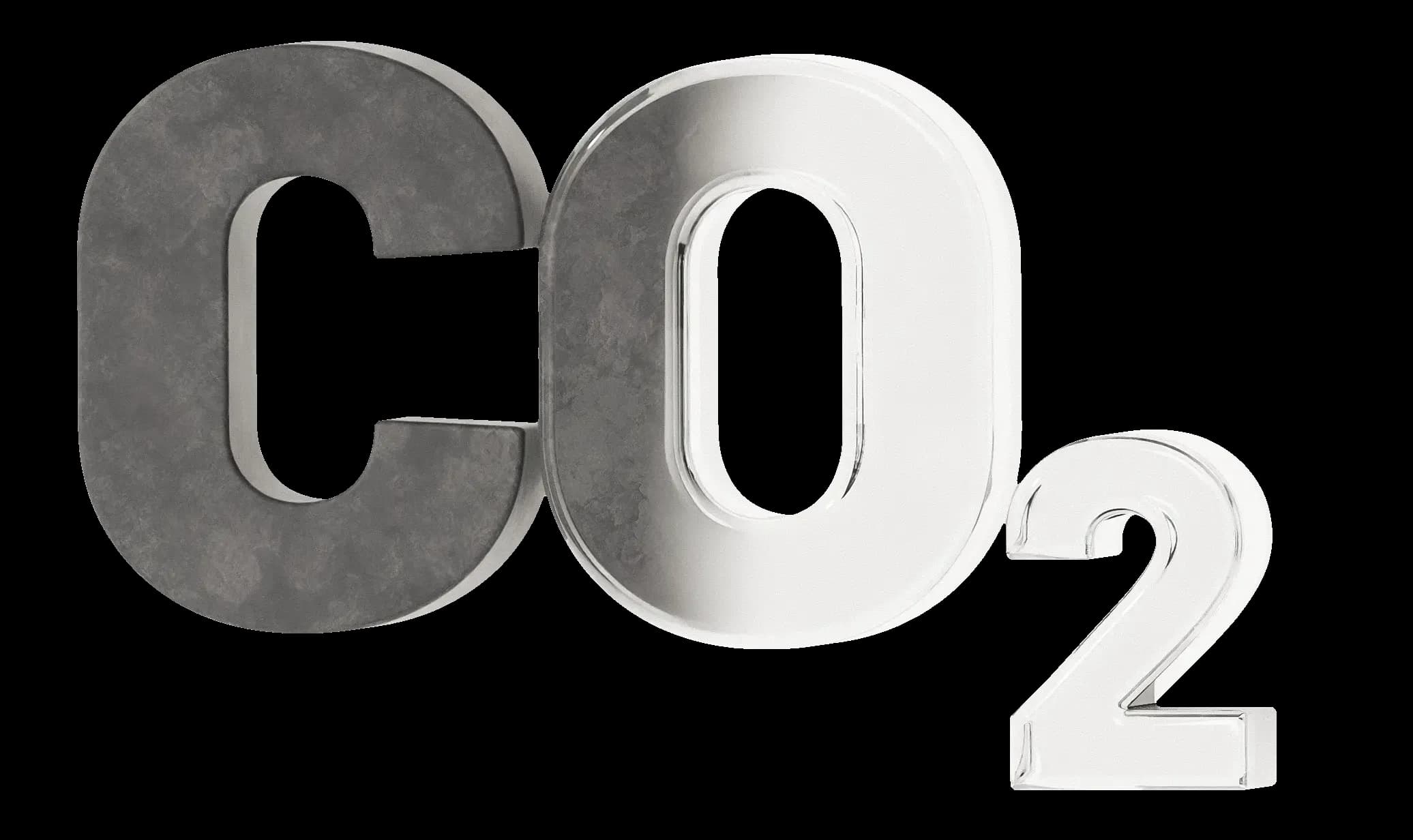 Об’ємні літери та цифра, що формують позначення CO₂ у чорно‑сріблястому стилі Об’ємні літери та цифра, що формують позначення CO₂ у чорно‑сріблястому стилі