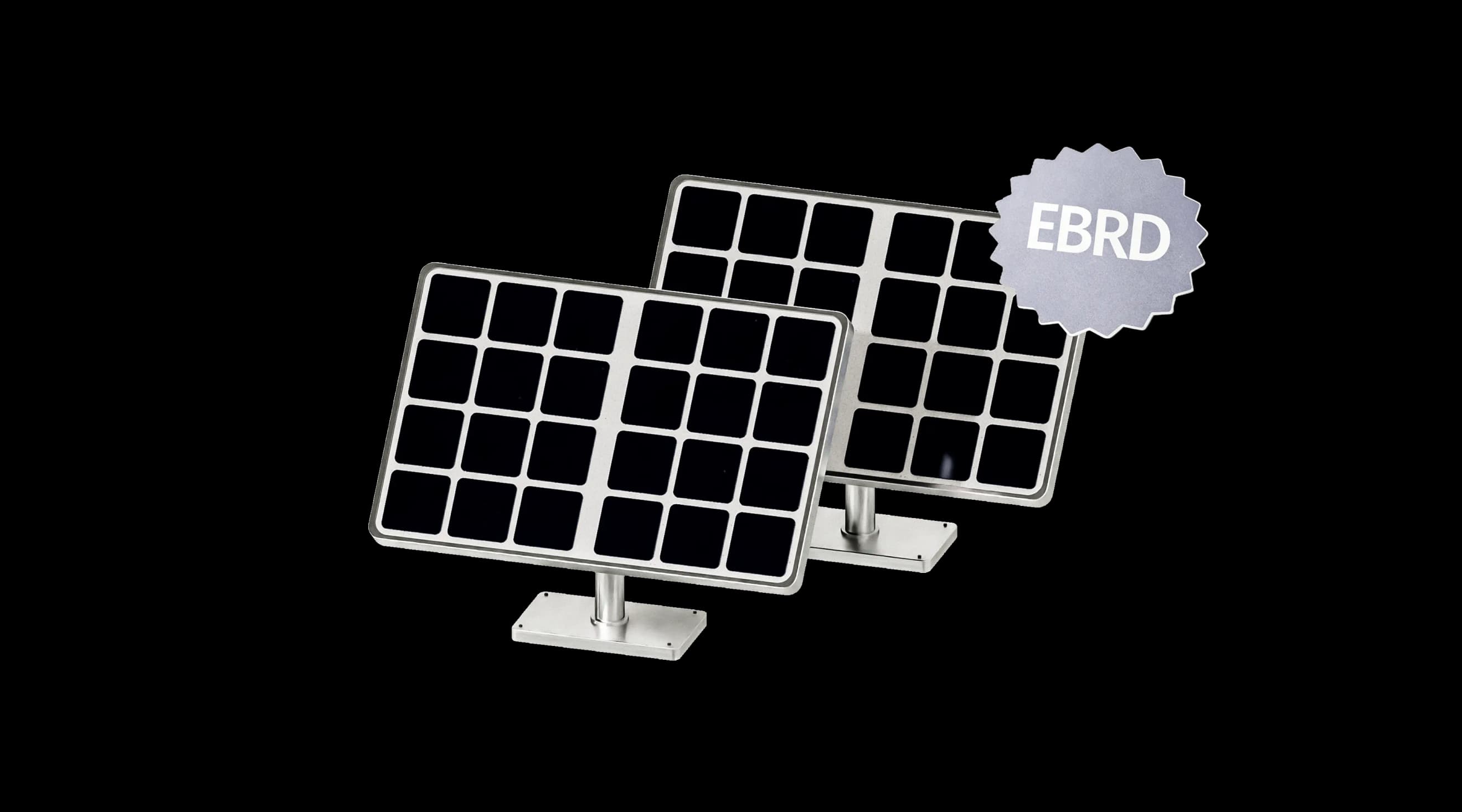 Кредити – 7 Дві моделі сонячних панелей на підставках із маркуванням EBRD у верхньому правому куті